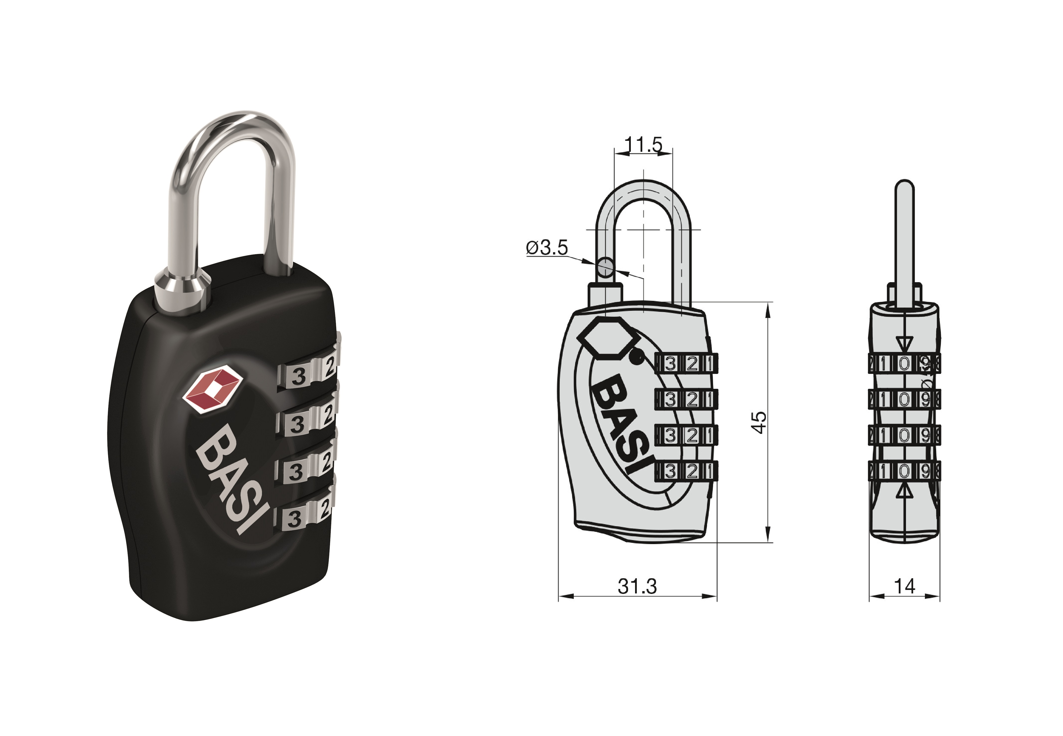 Basi KS 630-31mm TSA számkombinációs lakat